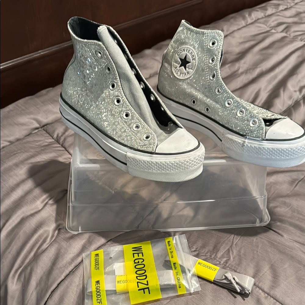 Converse Silver Glitter High-Top Sneakers